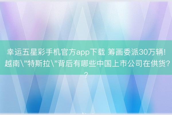 幸运五星彩手机官方app下载 筹画委派30万辆! 越南＂特斯拉＂背后有哪些中国上市公司在供货?