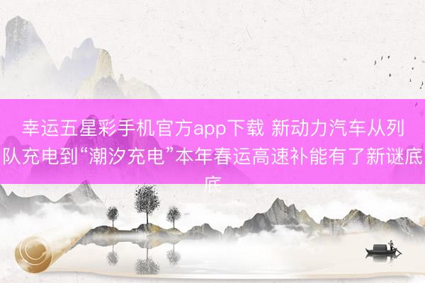 幸运五星彩手机官方app下载 新动力汽车从列队充电到“潮汐充电”本年春运高速补能有了新谜底
