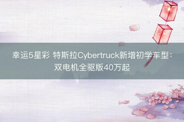 幸运5星彩 特斯拉Cybertruck新增初学车型：双电机全驱版40万起