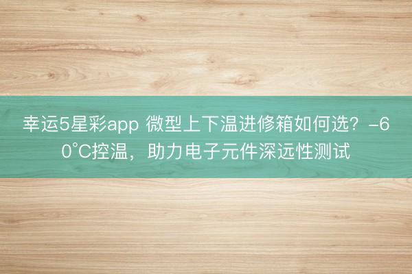 幸运5星彩app 微型上下温进修箱如何选？-60°C控温，助力电子元件深远性测试